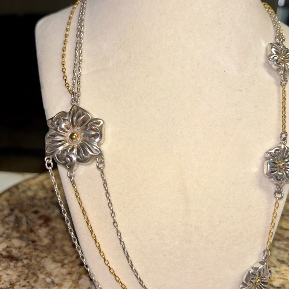 Brighton • Shadow Garden • Flower • Gold/Silver • Triple Strand Chain • Necklace - Picture 14 of 16